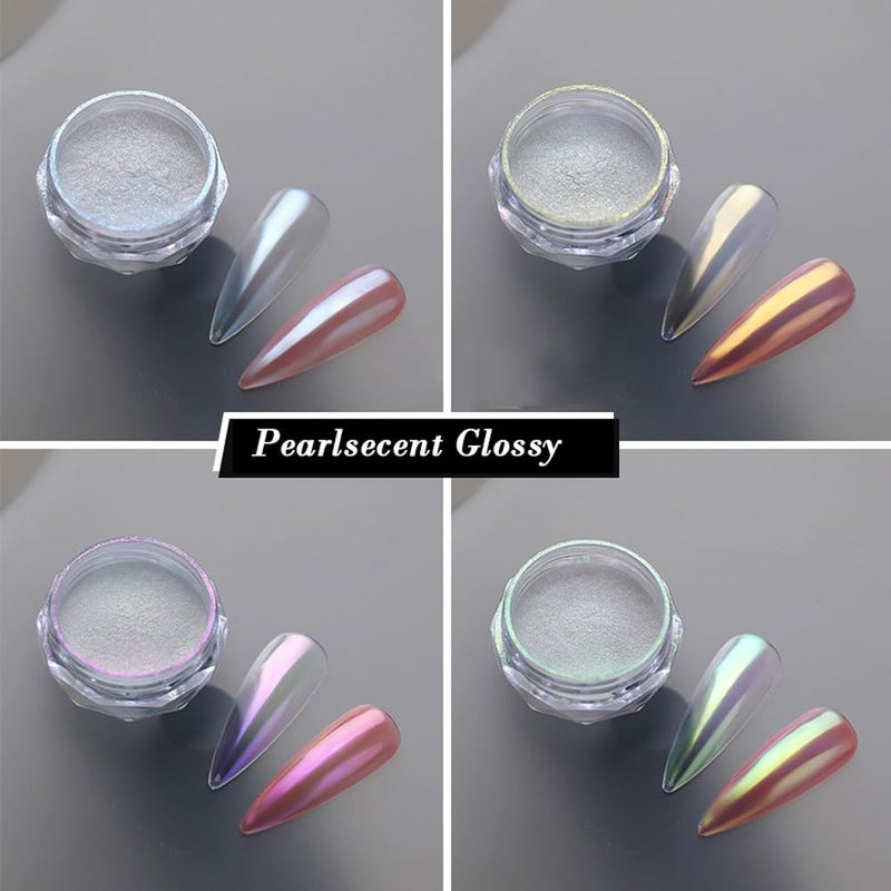 Pretty Diva 8 Colors Iridescent Pearl Chrome Nail Powder, Aurora Pearl Nails Chrome White Pearl Chrome Powder for Nails Metallic Manicure Pigment - Image 2